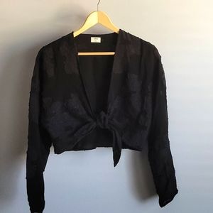 Aritzia Wilfred Tie Front Jacquard Floral Top